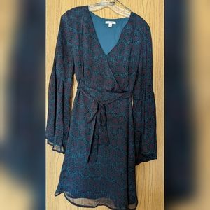 Emerald green floral Miami dress with bell long sleeves XL